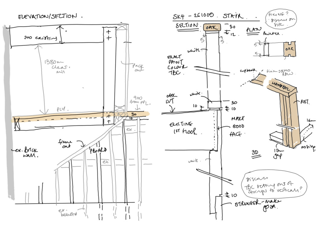 052 Fairacre stair and balustrade sketch section sophie bates architects new malden 1960s home.jpg